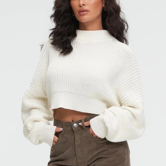 Upcycled PUMPKIN Fall Crocheted Sweater KUWALLA Tee High Collar White Cropped -S - Picture 3 of 16